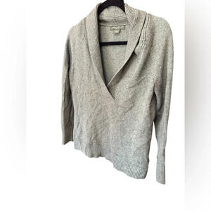 Eddie Bauer GUC heather green shawl collar neck wool blend sweater petite Medium